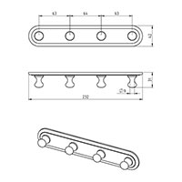 Metalia 1 - four way hook 235 mm x 40 mm