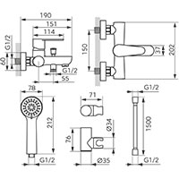 Algeo - Wall-mounted bath mixer with a switch in the spout, chrome