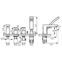 Algeo Square - Смесител стоящ за вана/душ с 4-отвора