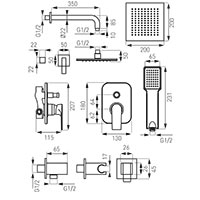 Algeo Square Set - shower set with rainfall and mixer