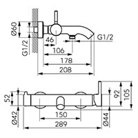 Ciriculus - Shower set with wall-mounted bath mixer, brushed gold