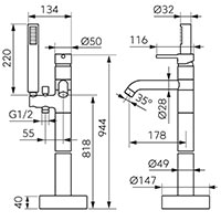 Ciriculus - Standing bath mixer with shower set, gun metal