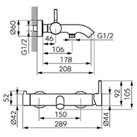 Ciriculus - Shower set with wall-mounted bath mixer, gun metal