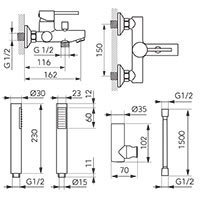 Fiesta - Wall-mounted bath mixer with a switch in the spout, chrome