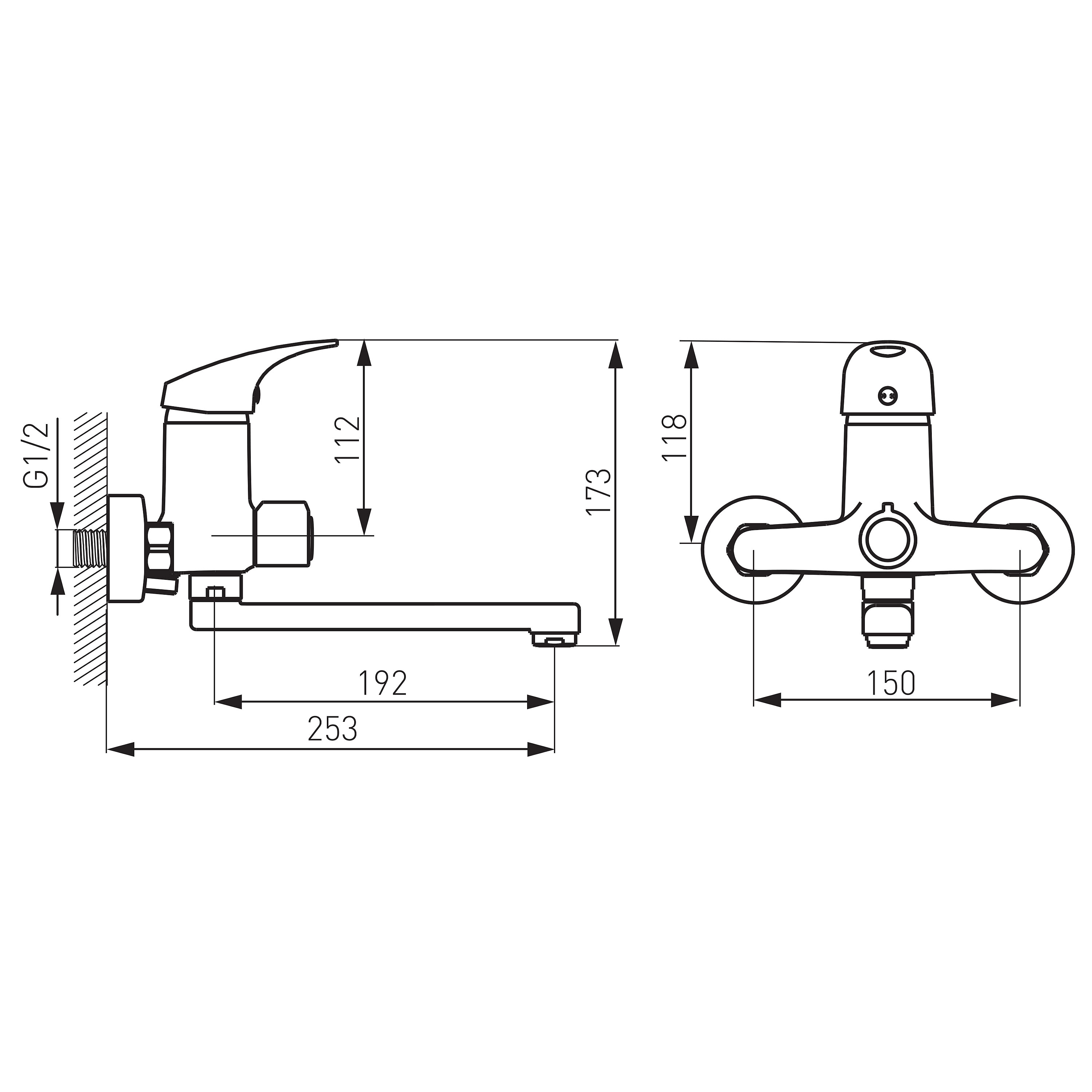 Ferro One - Wall-mounted bath tub mixer with shower connection, chrome
