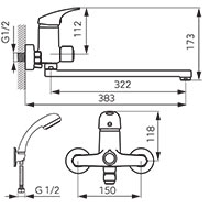 Ferro One - Wall-mounted bathtub/wasbasin mixer with shower connection, chrome