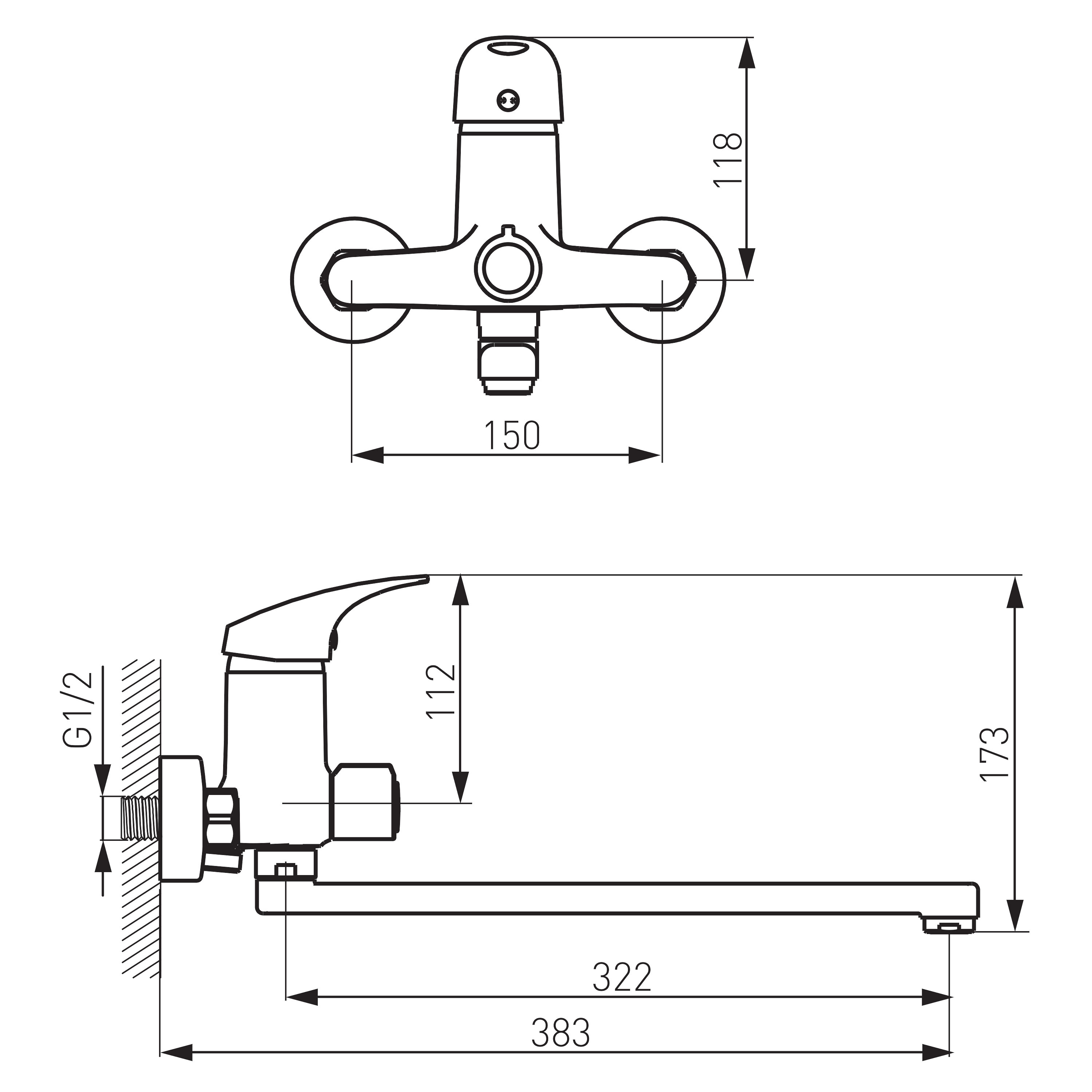 Ferro One - Wall-mounted bathtub/wasbasin mixer with shower connection, chrome