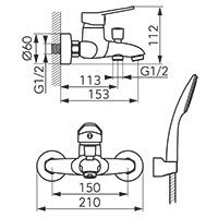 Isso - Wall-mounted bath mixer, chrome
