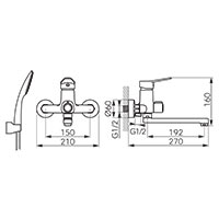 Isso - Wall-mounted bathtub/wasbasin mixer with shower connection, chrome