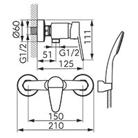 Isso - Wall-mounted shower mixer, chrome