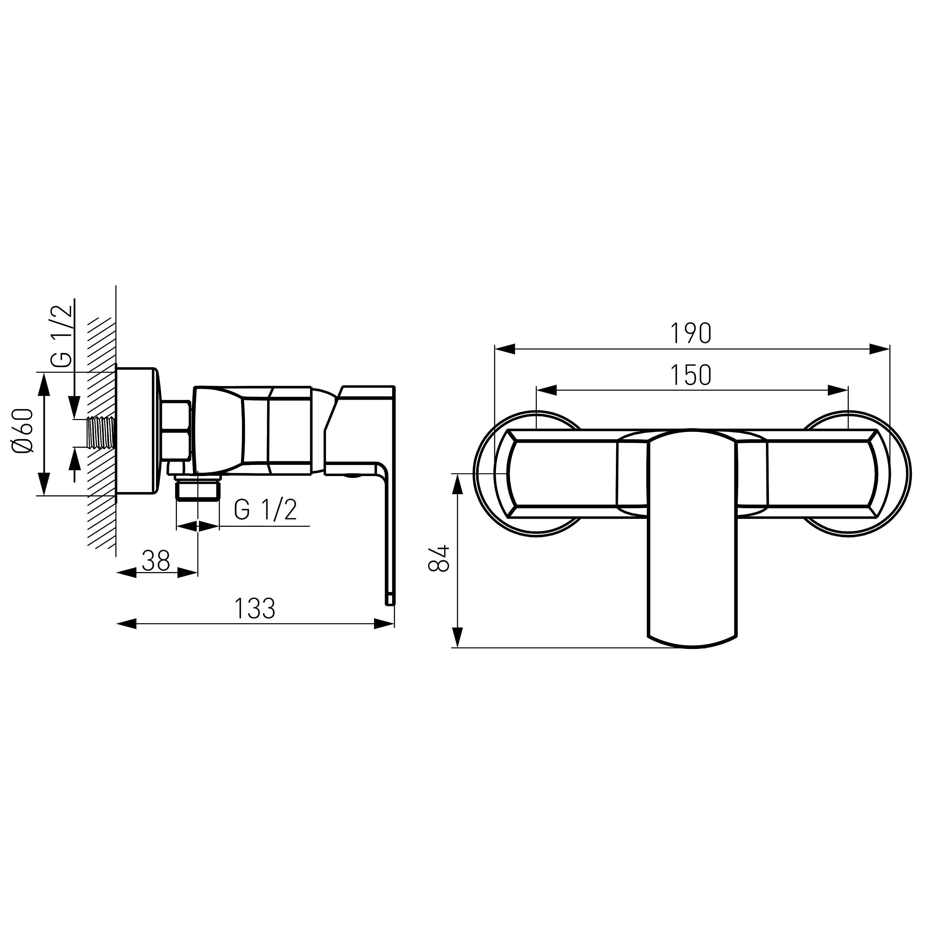 Alba VerdeLine - wall-mounted shower mixer