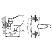 Stillo - Wall-mounted bath mixer, chrome