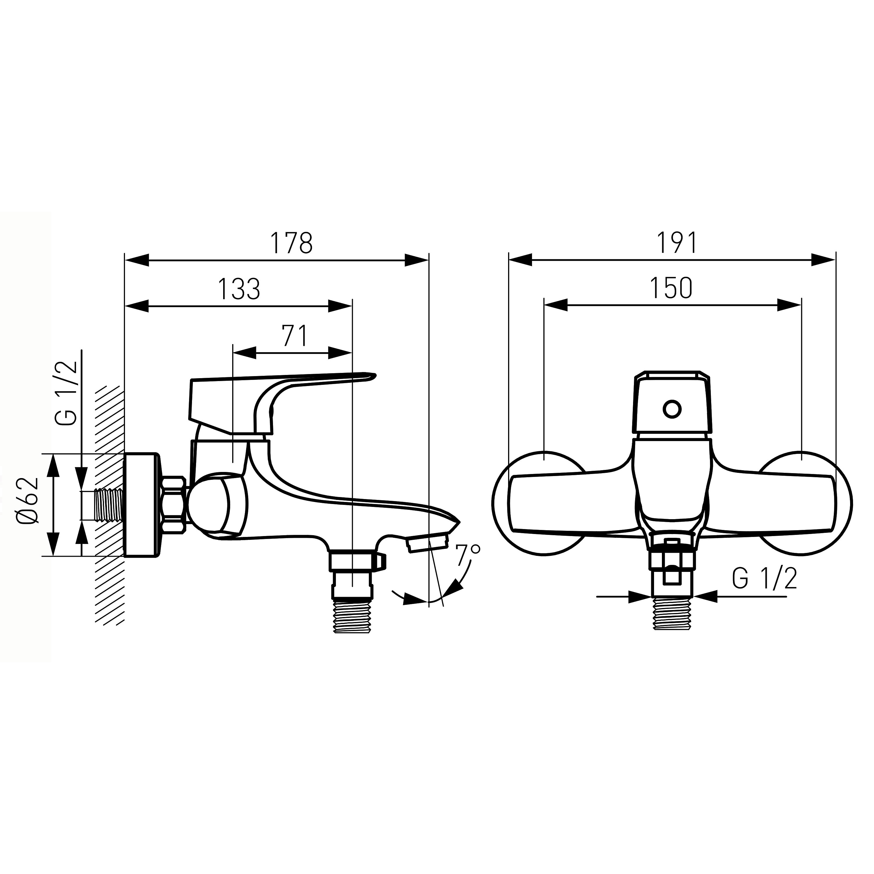 Tiga VerdeLine - Wall-mounted bath mixer