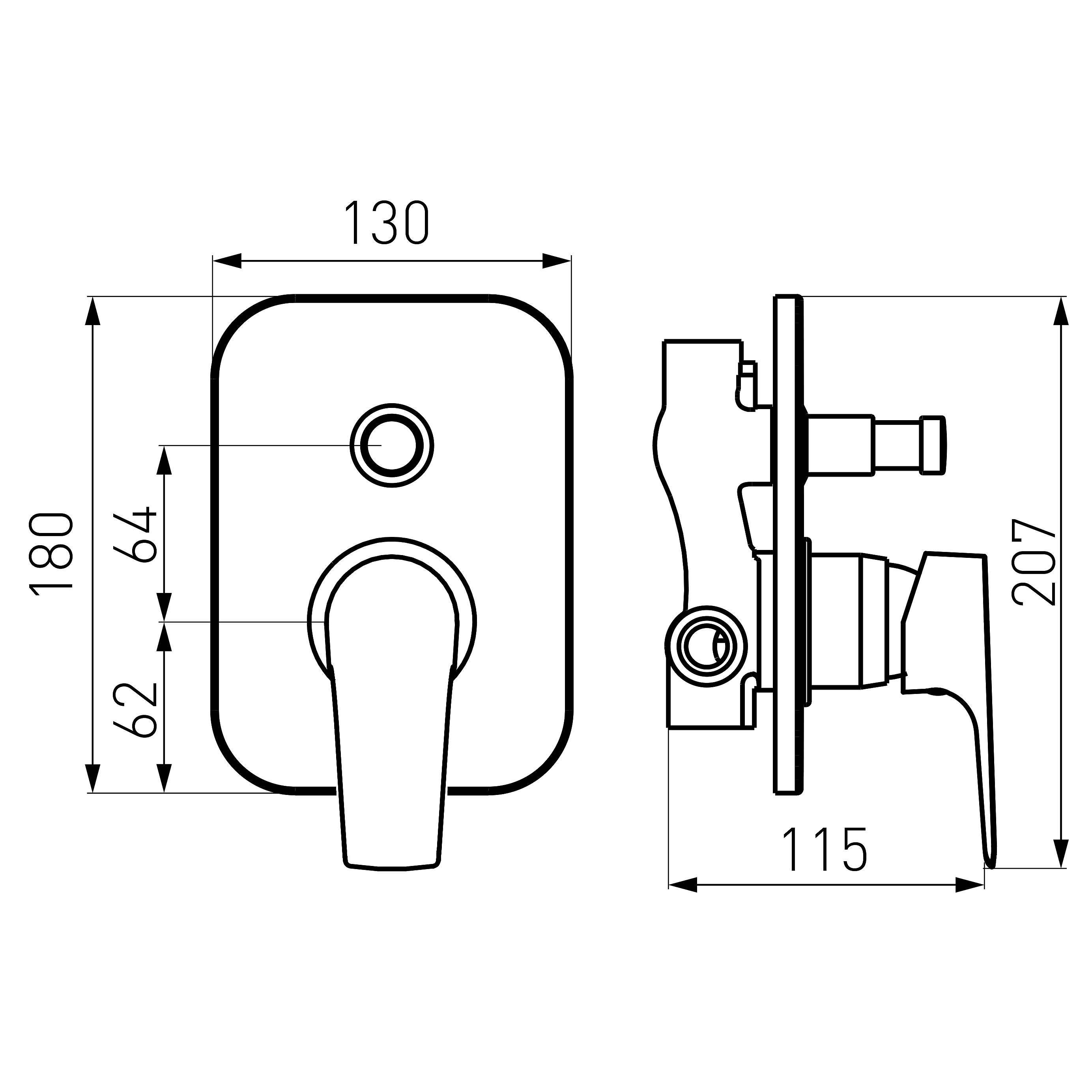 Tiga VerdeLine - Built-in shower mixer