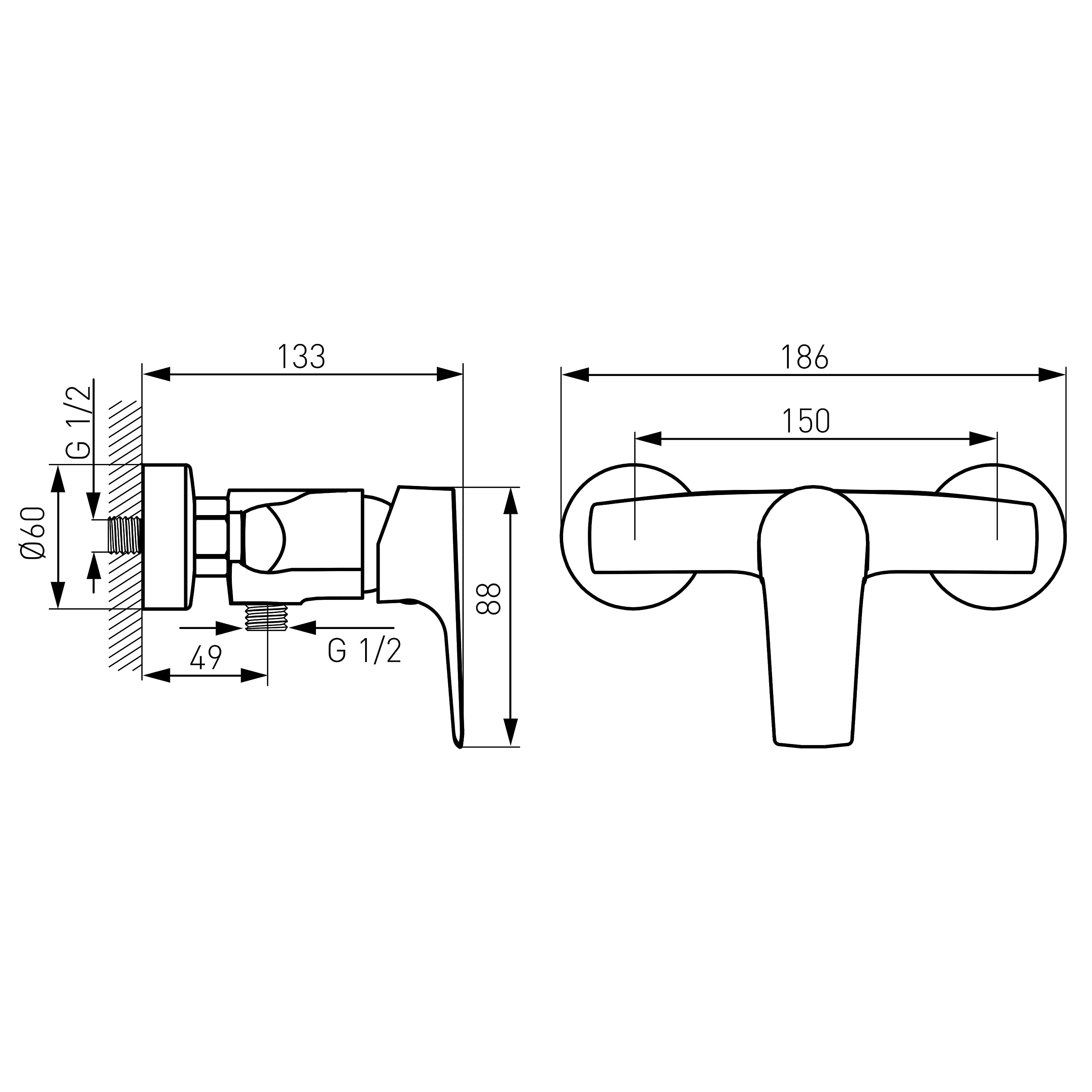 Tiga VerdeLine - Wall-mounted shower mixer