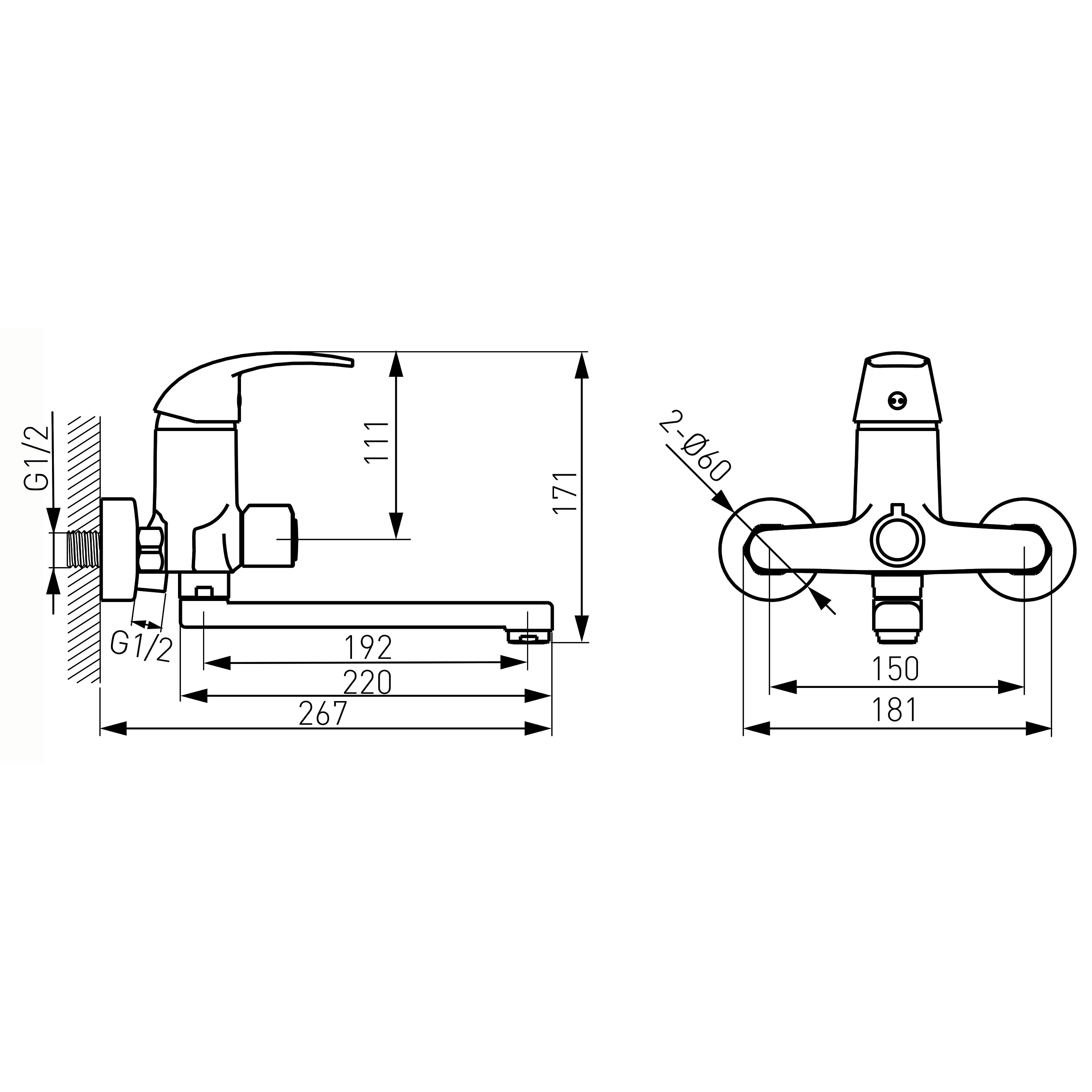 Vasto - Wall-mounted bathtub/wasbasin mixer with shower connection, chrome
