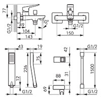 Vitto Verdeline - Wall-mounted bath mixer with a switch in the spout, chrome