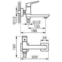 VITTO VERDELINE - Wall-mounted bath mixer with a switch in the spout