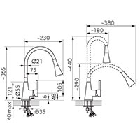 Zumba II - standing sink mixer with flexible spout, beige