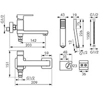 Zicco - Wall-mounted bath mixer with a switch in the spout