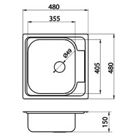 Single bowl sink 48x48 cm, canvas