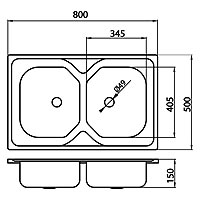 Double bowl sink 50x80 cm, smooth