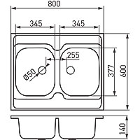 Double bowl sink 60x80 cm, smooth