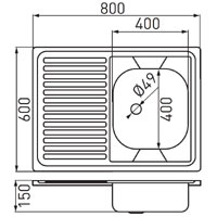 Single bowl sink 60x80 cm, smooth