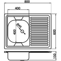 Single bowl sink 60x80 cm, smooth