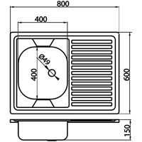 Single bowl sink 60x80 cm, smooth