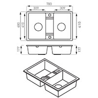 Mezzo II - Double kitchen sink 78x48 cm, grey