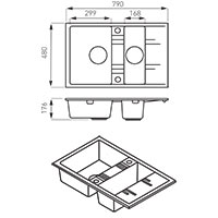 Mezzo II - Double kitchen sink 79x48 cm, grey