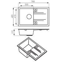 Mezzo II - Single kitchen sink 78x48 cm, grey