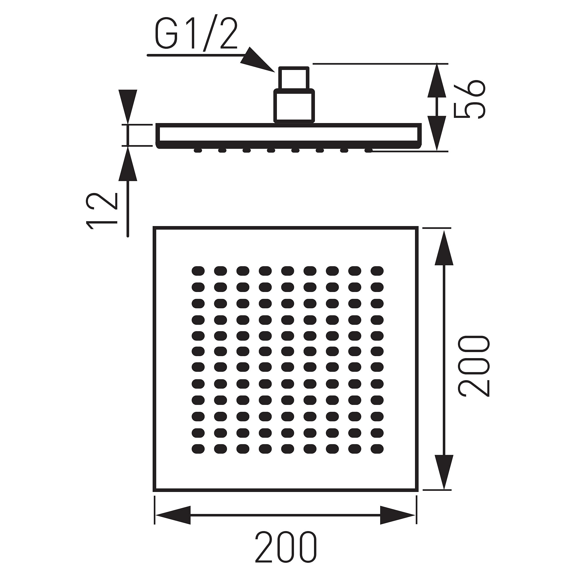 SQUERTO rainshower head, 200x200 mm