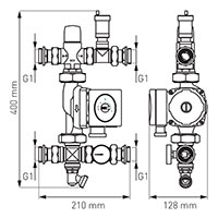 GM2F típusú padlóés felületfűtés szabályzó szett, elektronikus keringetőszivattyúval 25-4-130 GPA II