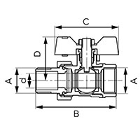 F-Comfort - Ball valve with union and butterfly, male-female