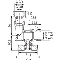 Angle ball valve with butterfly placed under the body and 3/4 half-union, female-male
