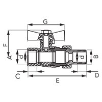 V17 Herkules type ball valve male-female with half union with butterfly handle, gland, full bore, reinforced