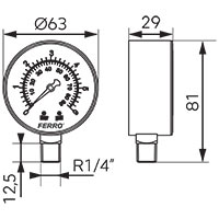 Radialinis manometras 6 barų, 63 mm, 1/4"