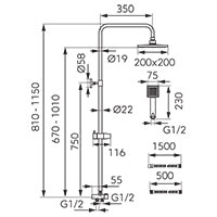 Wizard Square - sliding shower set with rainfall