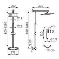 Trevi Square Black - rainfall shower system and thermostatic mixer