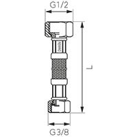 Acélborítású flexibilis bekötőcső vízre 1/2" x 3/8" belső-belső