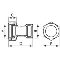 Straight half pipe union with gasket, F-M