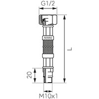 Acélborítású flexibilis bekötőcső vízre (csaptelep bekötőcső) 1/2" x M10x1 rövid véggel