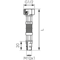 Оплетен в неръждаема стомана шлаух 1/2”xM10x1 с къс накрайник