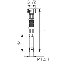 Acélborítású flexibilis bekötőcső vízre (csaptelep bekötőcső) 1/2" x M10x1 hosszú véggel