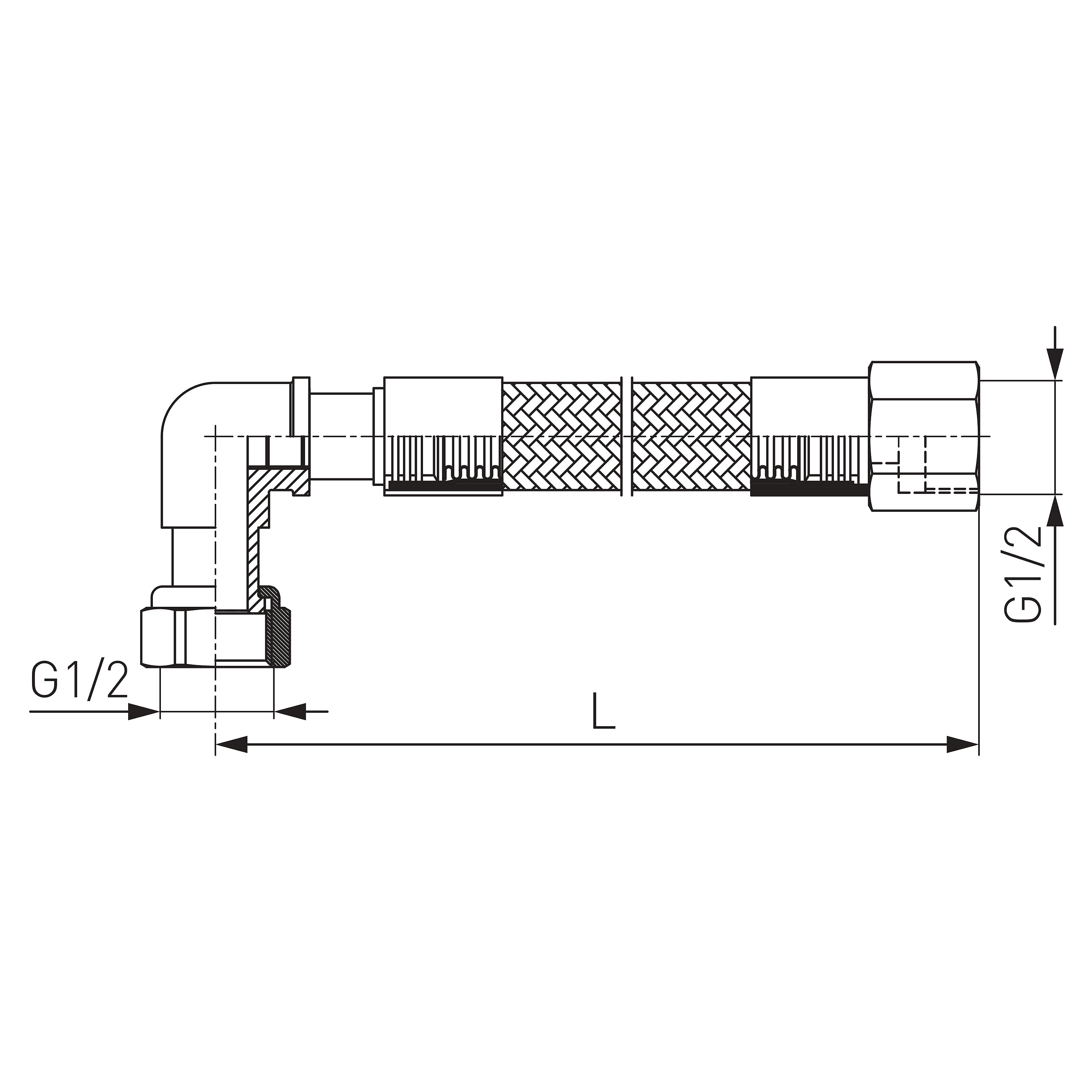 1/2” female - female gas hose with elbow connector