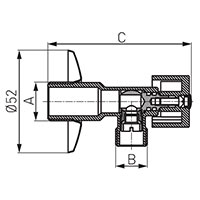 Ball valve angle with rosette and metal knob 