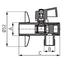 Ball valve with filter, rosette and metal knob