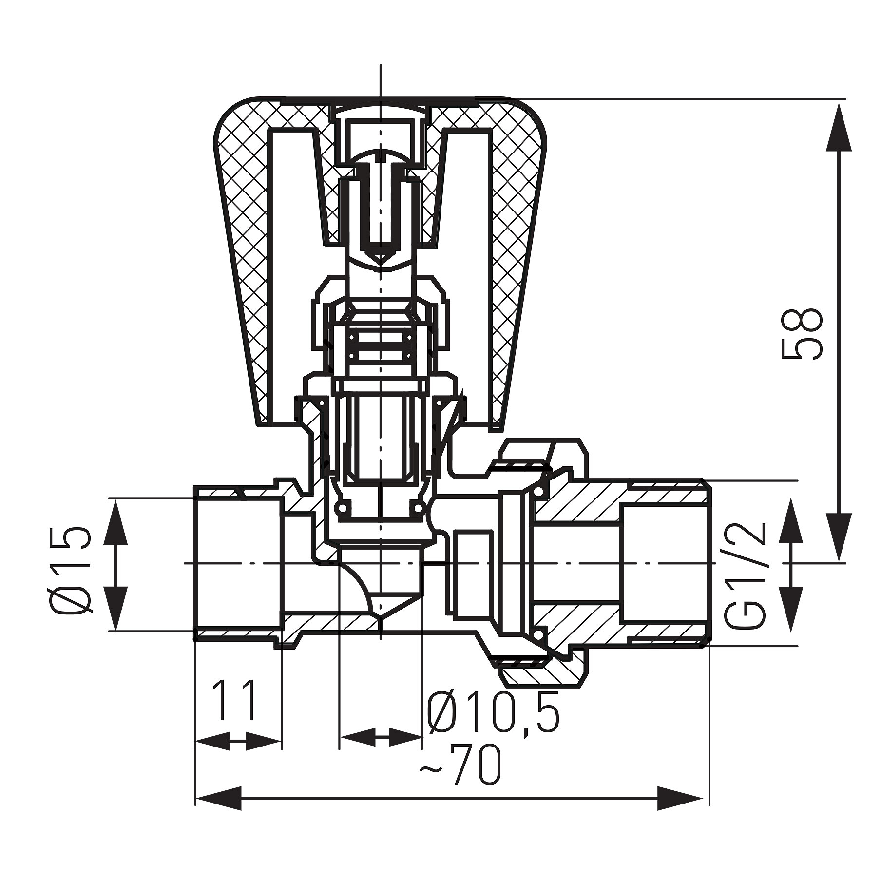 1/2” straight radiator valve for soldering with gland